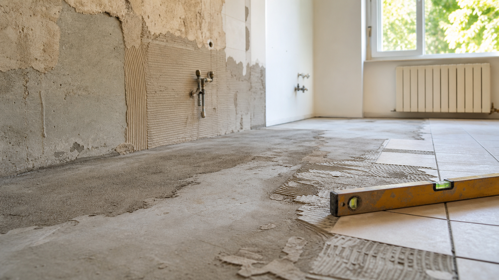Fondo irregolare prima della posa di pavimenti e rivestimenti