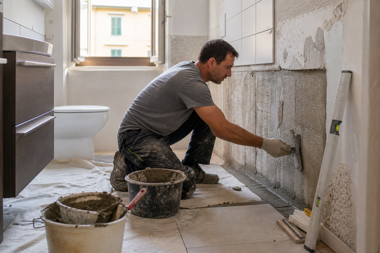 Piccola ristrutturazione bagno con preparazione parete e rivestimenti